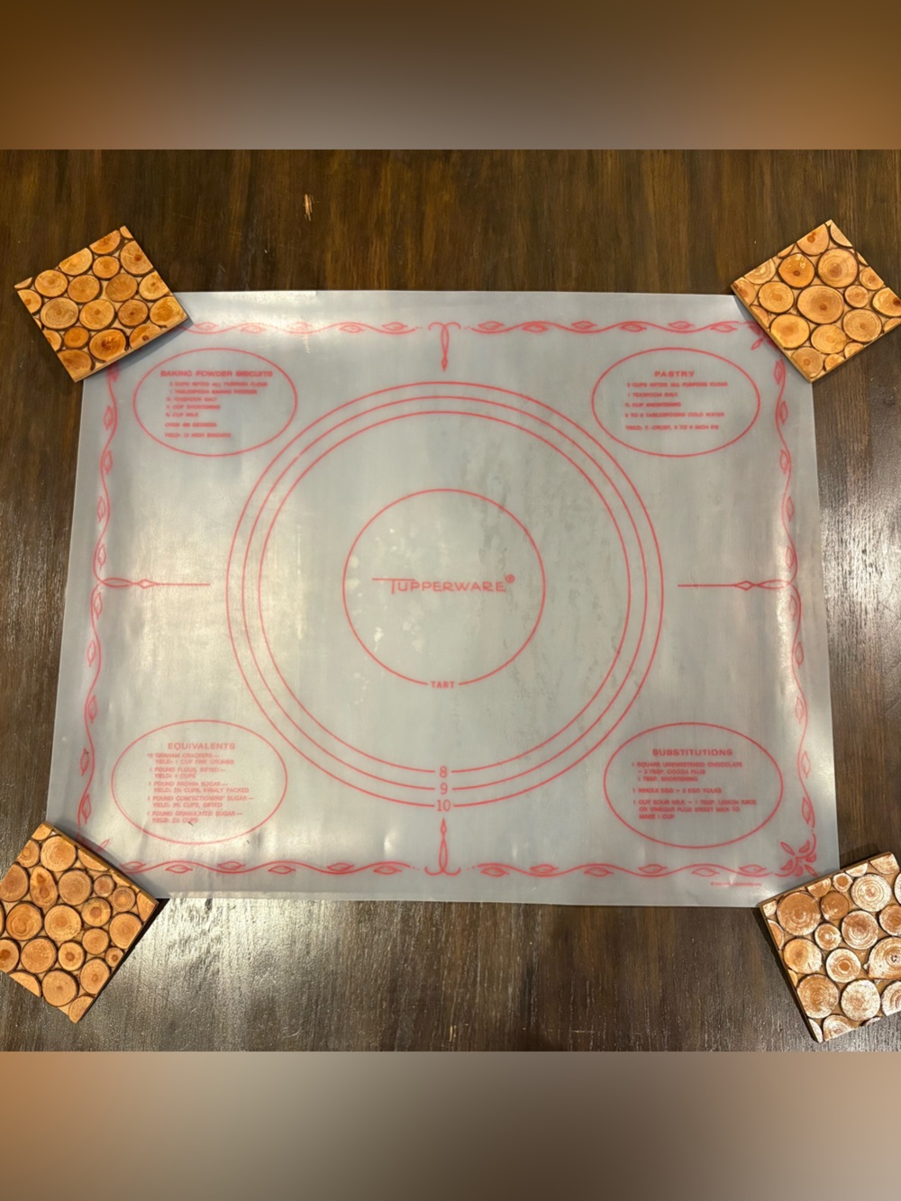 Tupperware Vintage  Clear Silicone Pastry Mat with Pink Guides